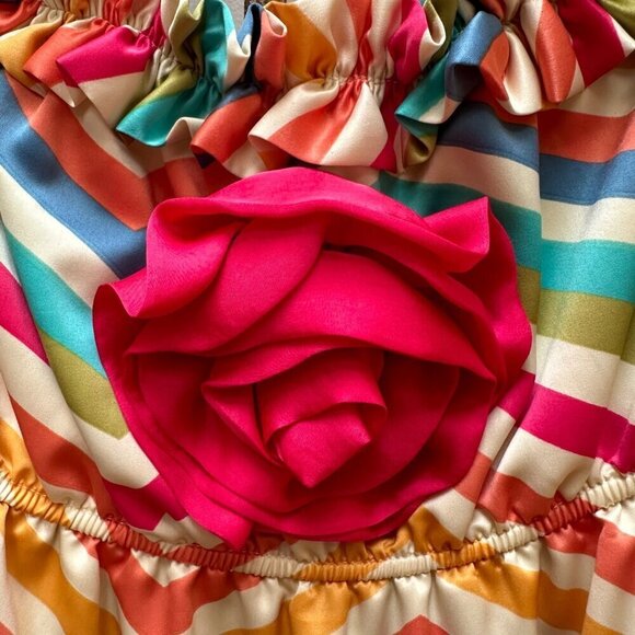 Judith March Dress Chevron Ruffled Retro Strapless  Flower Accent Festival Large - Picture 3 of 7